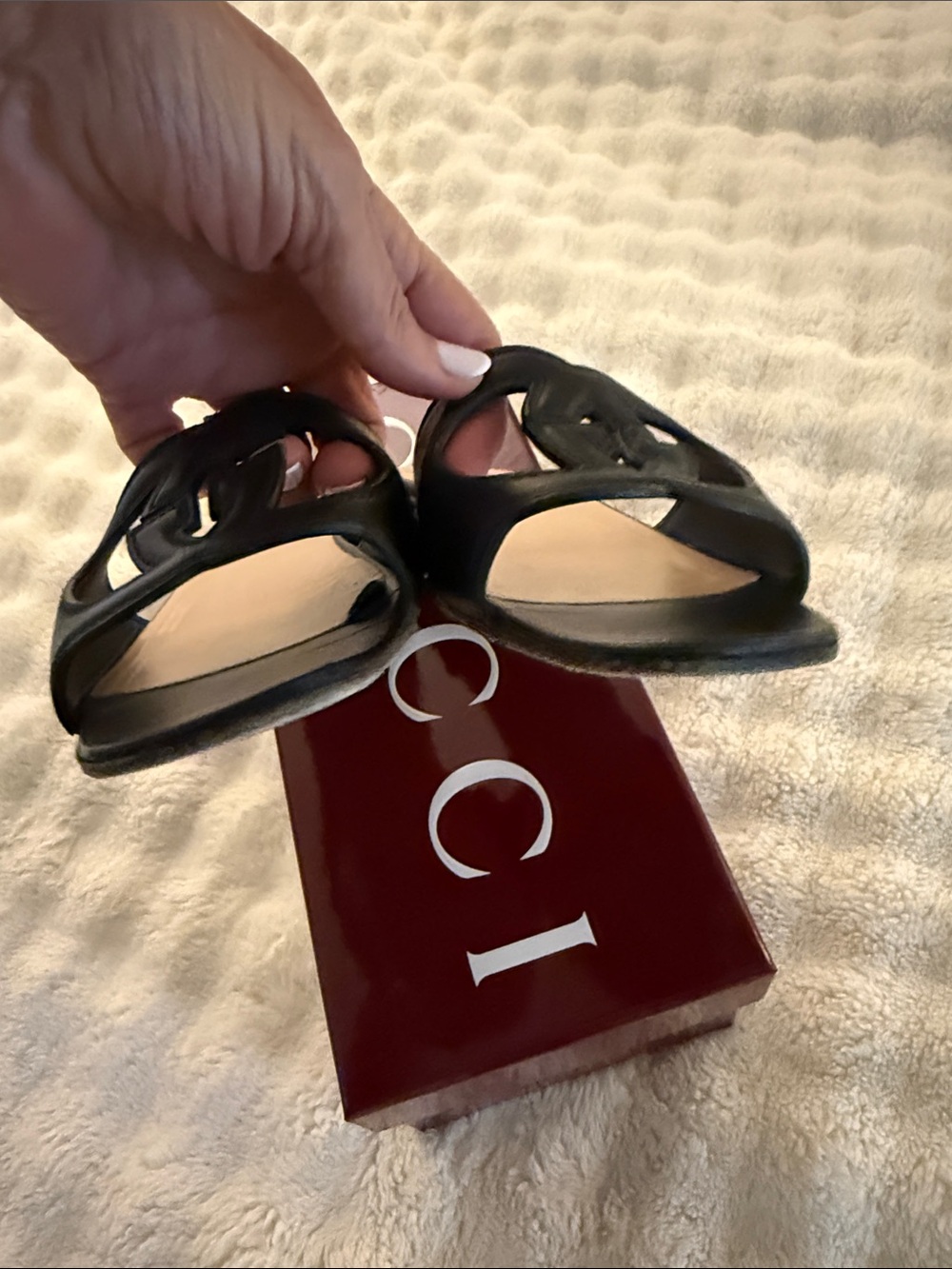 Gucci Black Leather GG Cutout Slide Sandals - Picture 2 of 6